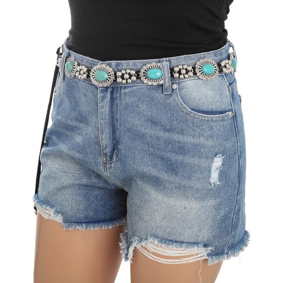 Concho Belt Turquoise Chain Western Cowgirl Waist Accessory for Women - Picture 2 of 7